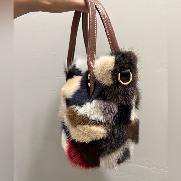 Colorful Real Mink Fur Handmade Top Handles Bag/Crossbody - Picture 10 of 12